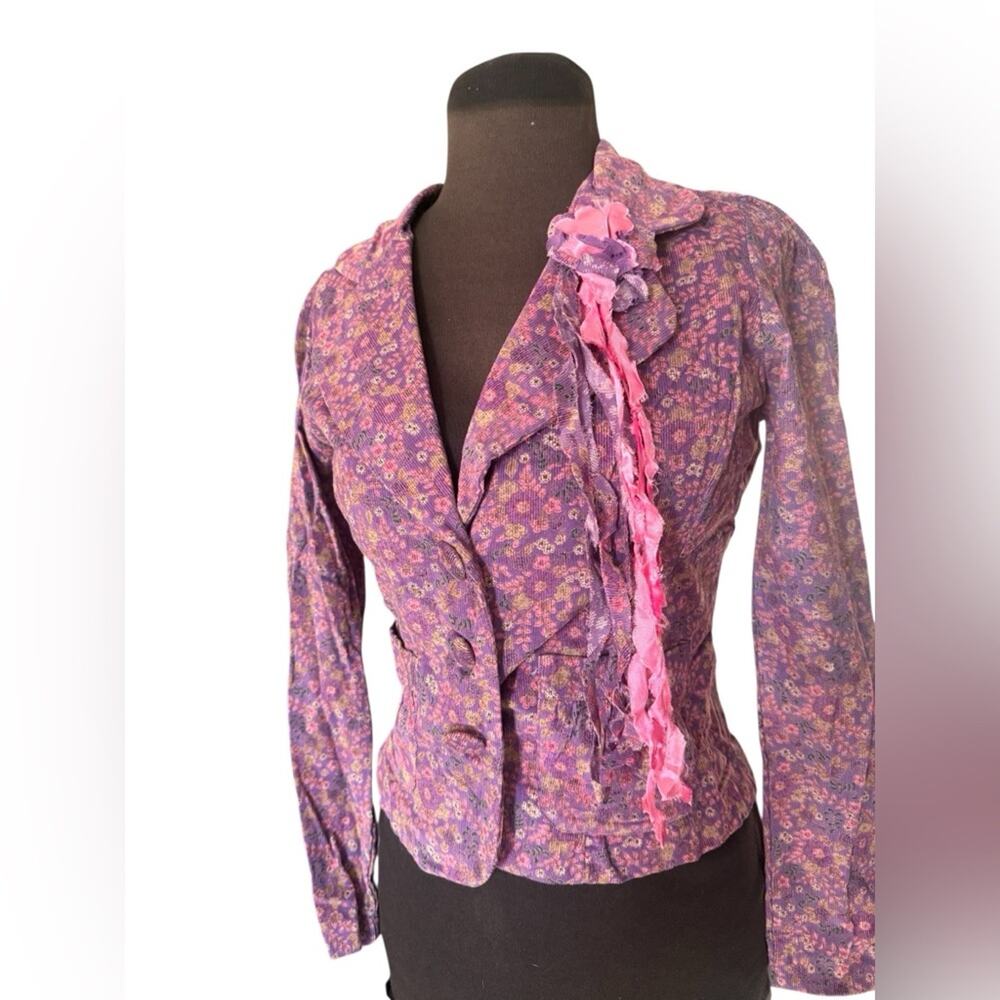 Y2K Angie Floral Blazer Jacket S Purple Ruffle Whimsigoth Romantic Fairycore NWT